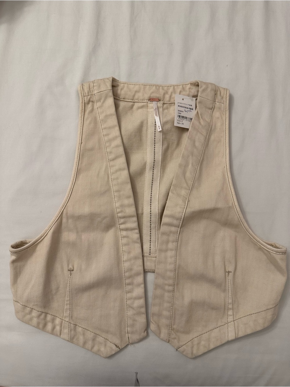 Free People Ivory Open-Front Cotton Vest
